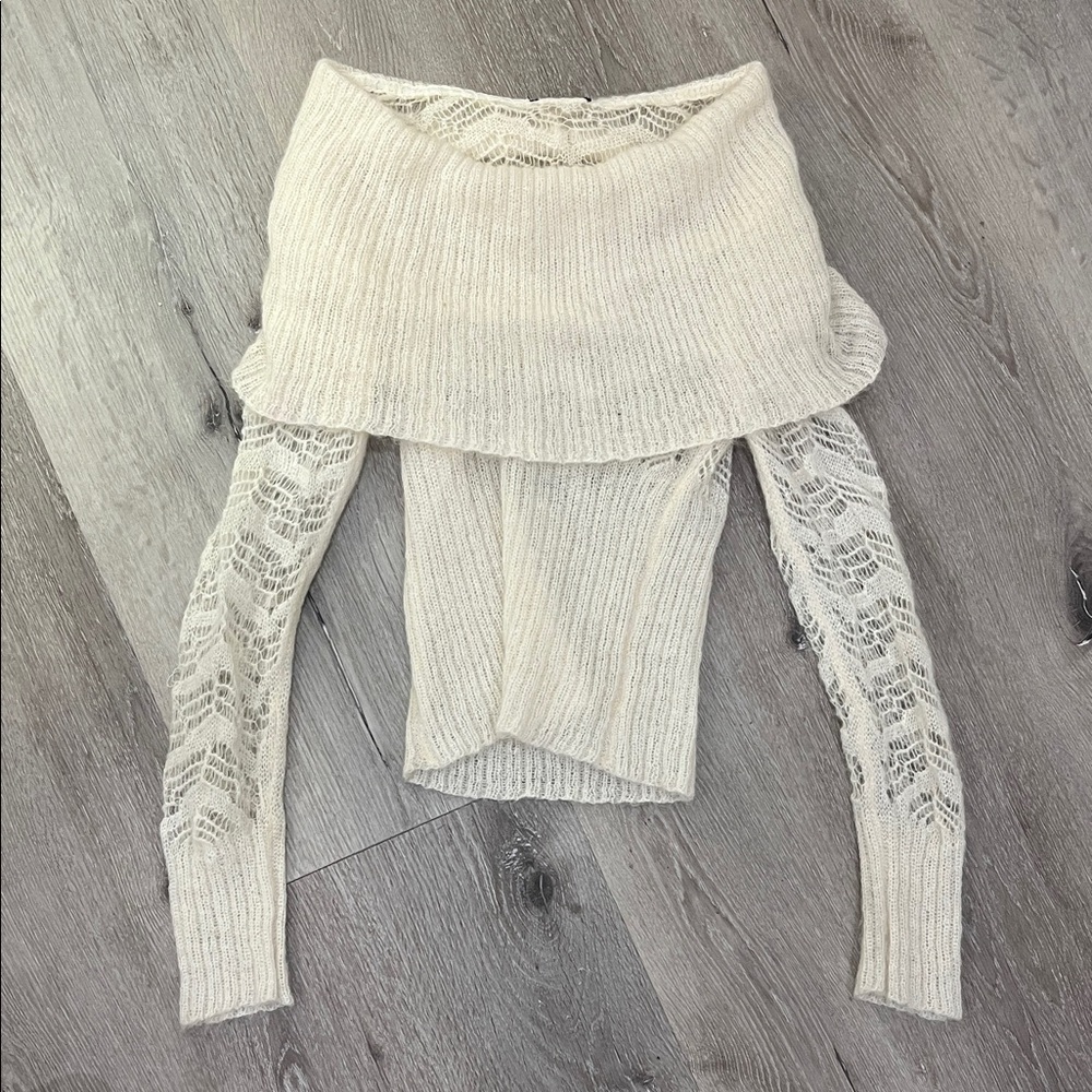 Vintage Cream Mohair Off-Shoulder Sweater